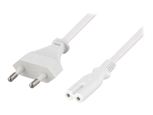 Deltaco Strømkabel Europlug CEE 7/16 til IEC 60320 C7 3m Hvit