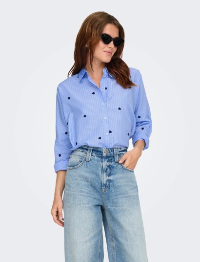 ONLY Onlnew Lina Grace Str Emb Shirt Noos Wvn Blue M ONLY Onlnew Lina Grace Str Emb Shirt Noos Wvn Blue M