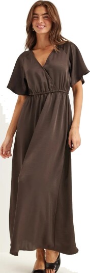 Bubbleroom Satin Maxi Dress Brown XS Bubbleroom Satin Maxi Dress Brown XS