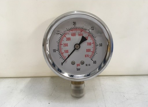 Glyserinmanometer Ø 63 mm RF-hus, 1/4 rg. nedover 0+60 Bar/Psi