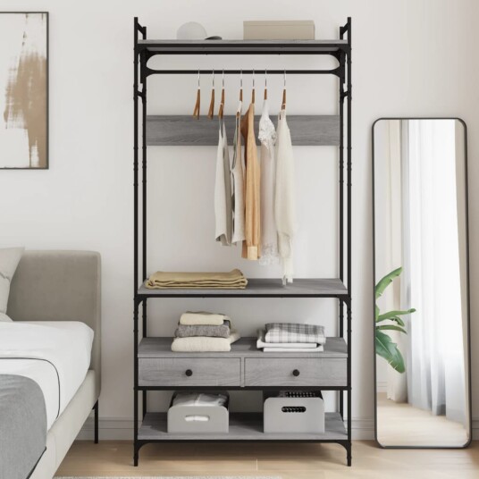  Garderobe med skuffer grå sonoma 89x39x184,5 cm konstruert tre