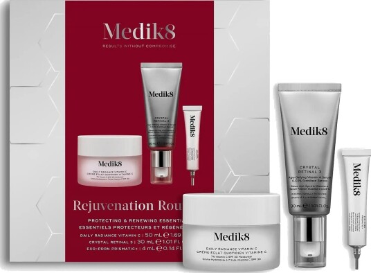 Medik8 Rejuvenation Routine Kit: Daily Radiance Vitamin C Crystal Retinal 3 Exo-Pdrn Prismatic CLEAR 390 G