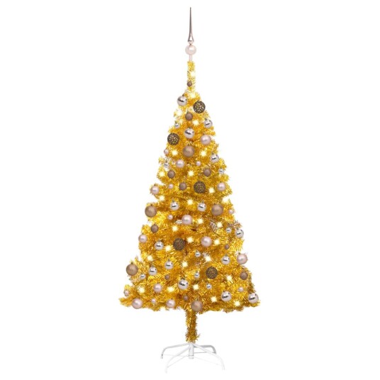vidaXL Kunstig juletre med LED og kulesett 120 cm PET gull