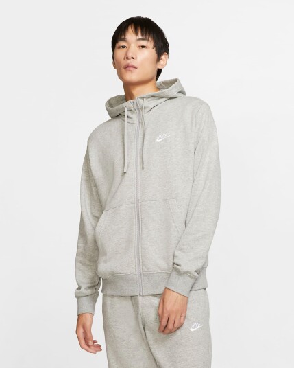 Nike Club Full-Zip Hoodie Herre Dark Grey Heather/Matte Silver/White XL