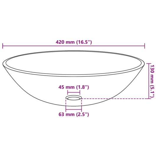 vidaXL Servant herdet glass 42 cm svart