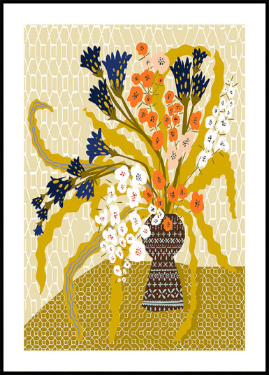 Floral Contemporary Still Life Mustard Yellow Plakat Plakat / 21x30cm