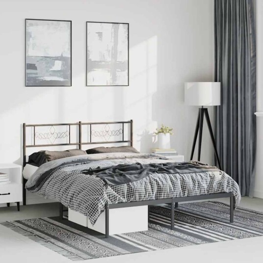 Sengeramme i metall med hodegavl svart 135x190 cm Sengeramme i metall med hodegavl svart 135x190 cm