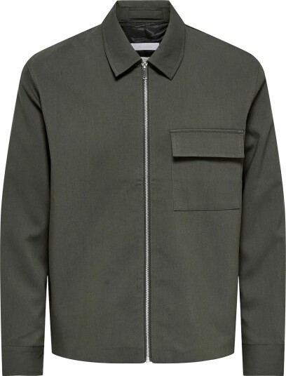 ONLY & SONS Onswill Reg 0292 Zip Overshirt Frml Noos   Khaki green   L