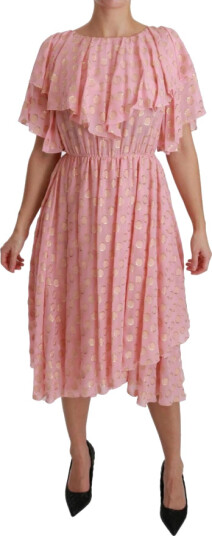 Dolce & Gabbana Polka Dots Pleated A-line Midi Dress Rosa XS