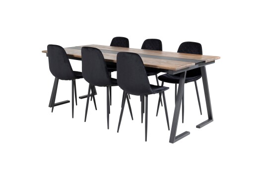 Venture Home Jakarta Spisegruppe 200 cm Rektangulær med 6 Polar Stoler Sort