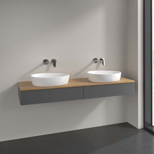 Villeroy & Boch Antao Servantskap med 2 skuffer 160x50x19 cm m/lys Antrasitt/Eik