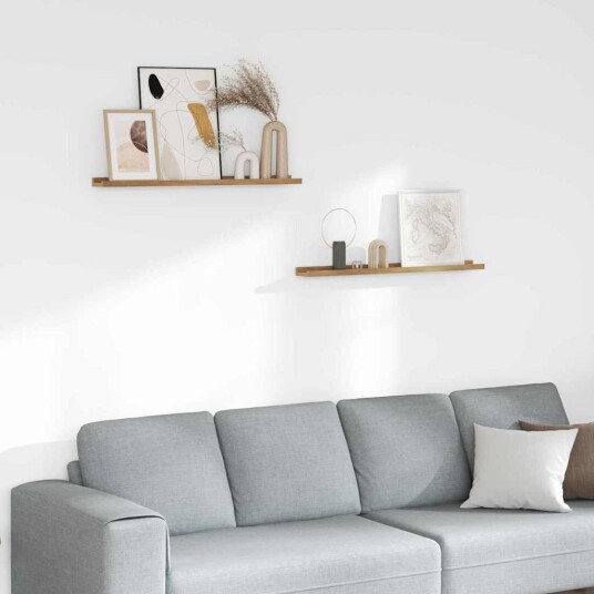 Vegghylle med hylle 2 pcs Brun 80 x 9 x 3 cm Konstruert tre Vegghylle med hylle 2 pcs Brun 80 x 9 x 3 cm Konstruert tre