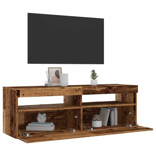  TV-benk med LED-lys gammelt tre 120x35x40 cm konstruert tre 8721158437624