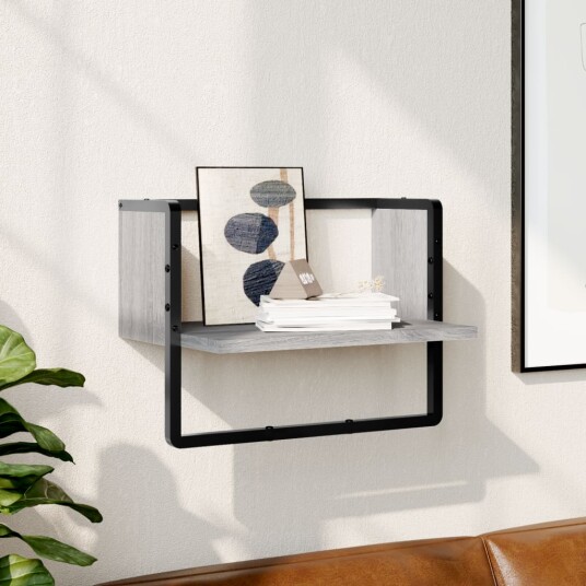 Vegghylle med stang grå sonoma 40x25x30 cm 8721012046207