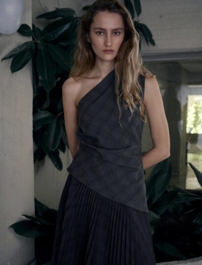 Mango Asymmetrical Check Top   Grey   XS