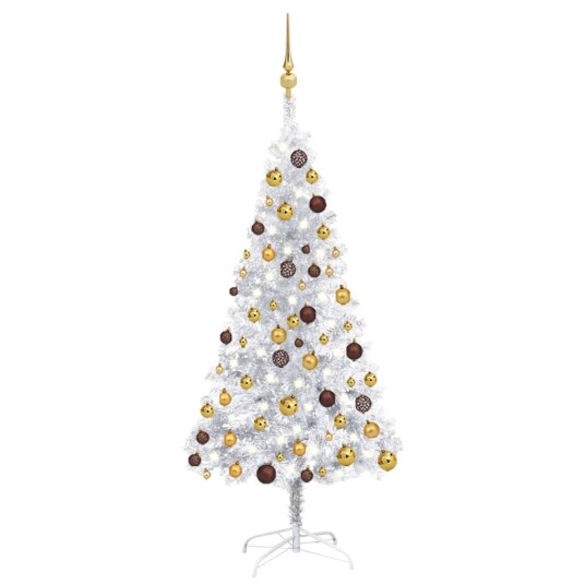 vidaXL Kunstig juletre med LED og kulesett 150 cm PET sølv