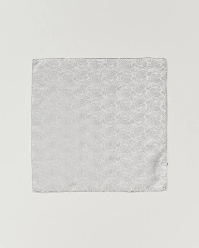Amanda Christensen Tonal Paisley Silk Pocket Square Silver