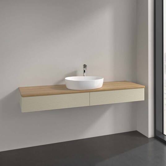 Villeroy & Boch Antao Servantskap med 2 skuffer 160x50x19 cm m/lys Grå Matt/Eik Villeroy & Boch Antao Servantskap med 2 skuffer 160x50x19 cm m/lys Grå Matt/Eik