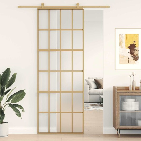 vidaXL Skyvedør gull 76x205 cm frostet ESG glass og aluminium