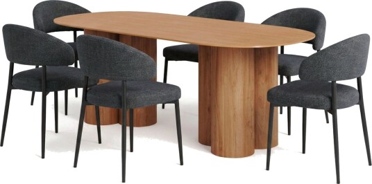 Juno spisegruppe rektangulær 220 cm eik med 8 Sawako spisestoler Eik Juno spisegruppe rektangulær 220 cm eik med 8 Sawako spisestoler Eik