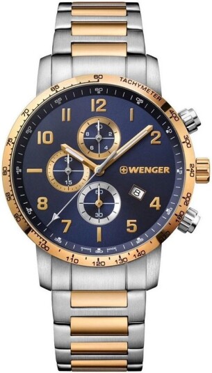 Wenger Herreklokke 01.1543.112 Blå/Gulltonet stål Ø44 mm