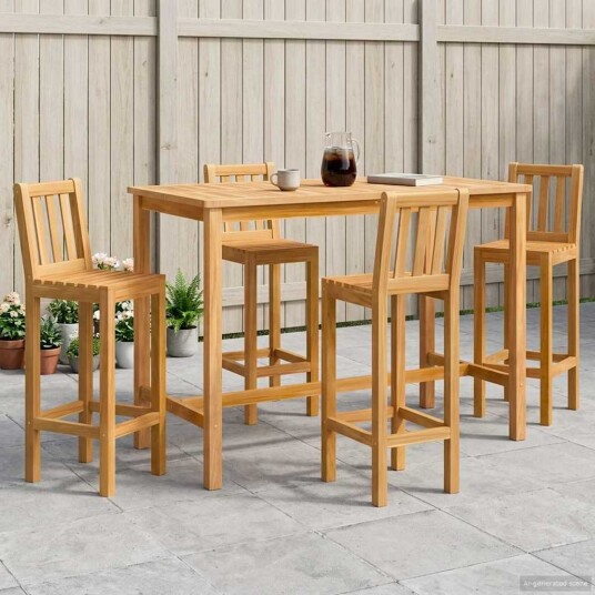 vidaXL Ute Barsett 5 pcs Naturlig Massivt Teaktre