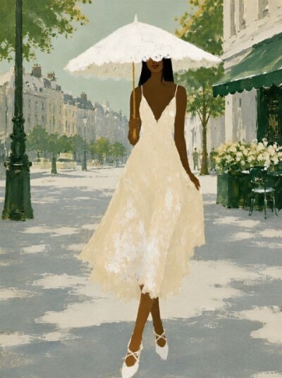 Plakat Spaserende Dame i Paris