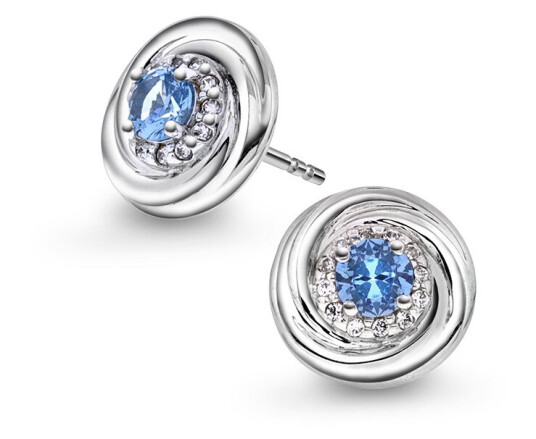Pan Jewelry, Øredobber i 925 rhodinert sølv med blå og hvit zirkonia
