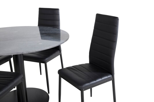 Estelle Spisegruppe 106 cm Rund med 4 Slim Stoler Sort