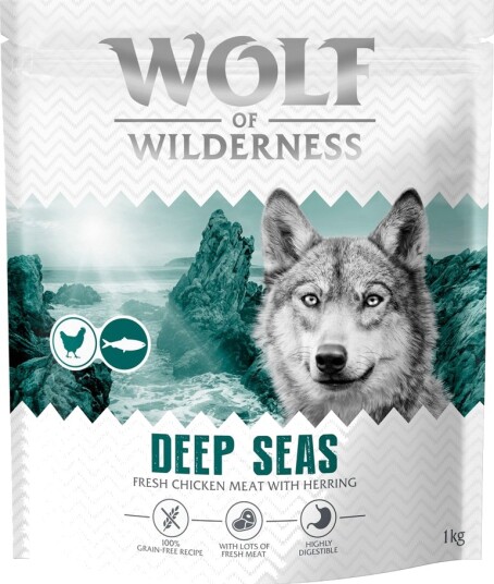Wolf Of Wilderness Tørrfôr Adult Deep Seas Sild Kornfri Sparepakke Ny Oppskrift 4 X 1 kg
