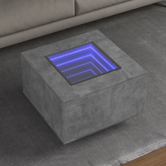 Salongbord med LED betonggrå 60x60x40 cm konstruert tre 847570