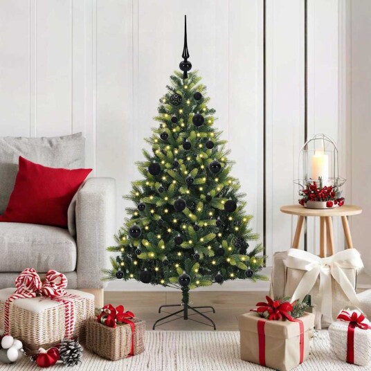  Kunstig hengslet juletre med 150 LED lamper grønn 120 cm