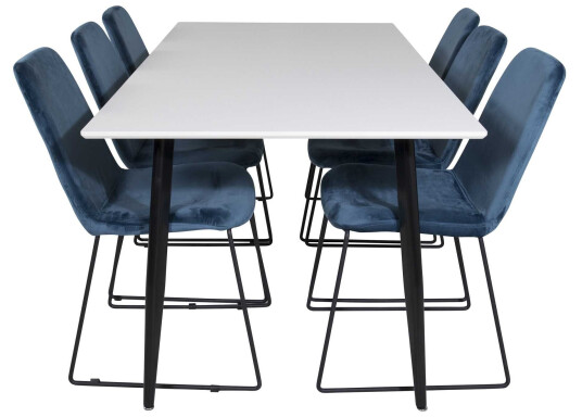 Venture Design Polar & Muce spisegruppe Hvit/blå 6 st stoler & bord 180 x 90 cm