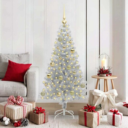  Juletre med 150 LED med stativ sølv 150 cm PET