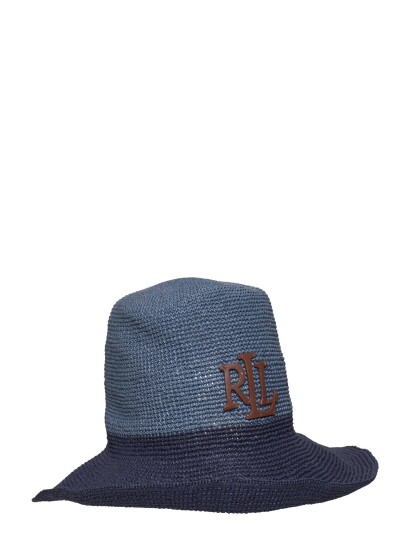 Lauren Ralph Lauren Two Tone Crocheted Straw Bucket Hat Blue