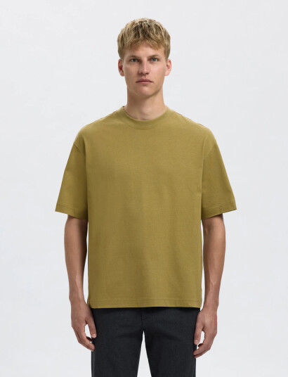 Selected Slhrelaxnorman Ss O-Neck Tee - Khaki green - S Selected Slhrelaxnorman Ss O-Neck Tee - Khaki green - S