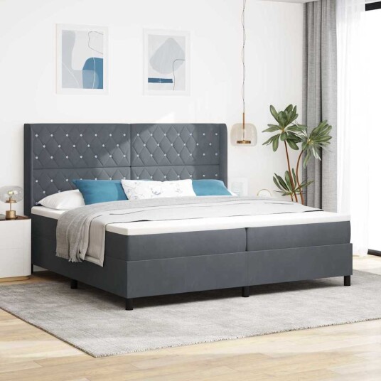  Box Spring Seng med Madrass & LED Mørk Grå 200x200 cm Fløyel