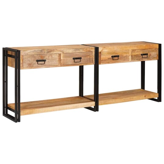  Konsollbord 2 pcs Brun 200 x 33 x 75 cm Heltre grovt mangotre