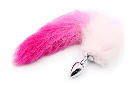 Pink & White Faux Tail With Stainless Plug S