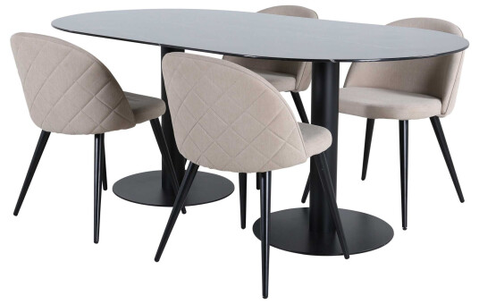 Venture Design Pillan & Velvet spisegruppe Beige/svart 4 stoler & bord 180 x 100 cm