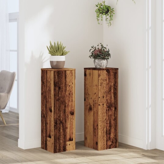 Plantestativer 2 stk gammelt tre 25x25x80 cm konstruert tre Plantestativer 2 stk gammelt tre 25x25x80 cm konstruert tre