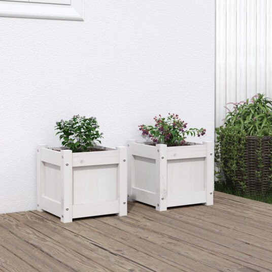  Plantekasser 2 stk hvit heltre furu