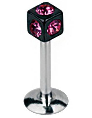 Aab Tøff Labret med Firkantet Svart Kule med Rosa Stener Strl 1.2 x 10 mm