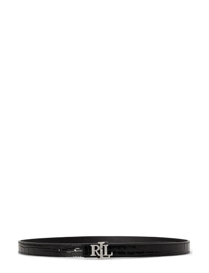 Lauren Ralph Lauren Logo Reversible Embossed Skinny Belt - BLACK/BLACK - XS