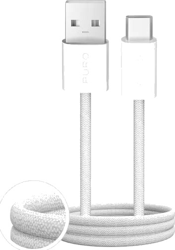 Puro Fabrik 2.0 USB A USB C 10W flettet kabel 1.5m hvit PUCAC10WFABK415MTWHI