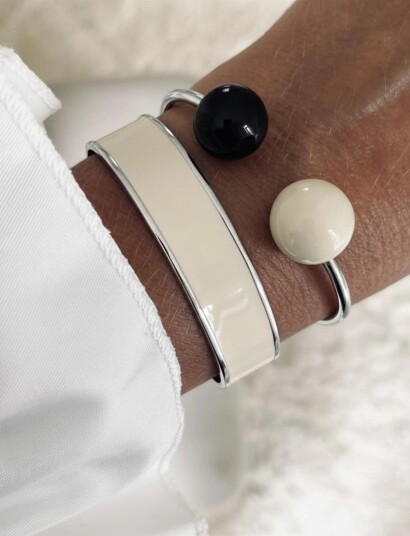 Bud to rose Globe Enamel Bangle Ivory/Black/Gold Silver 