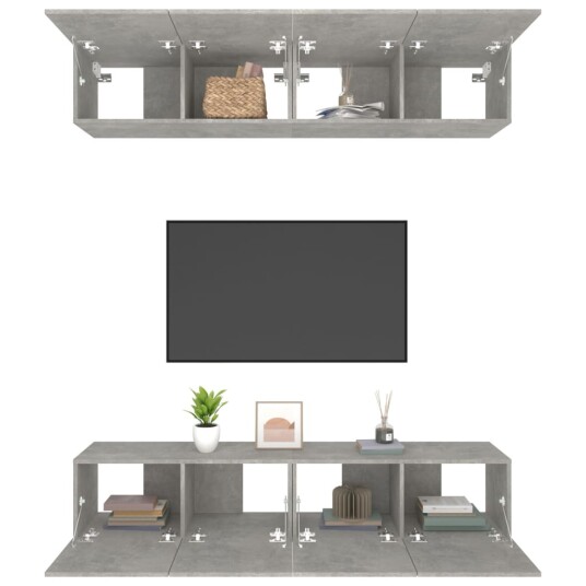 vidaXL TV-benker 4 stk betonggrå 80x30x30 cm konstruert tre
