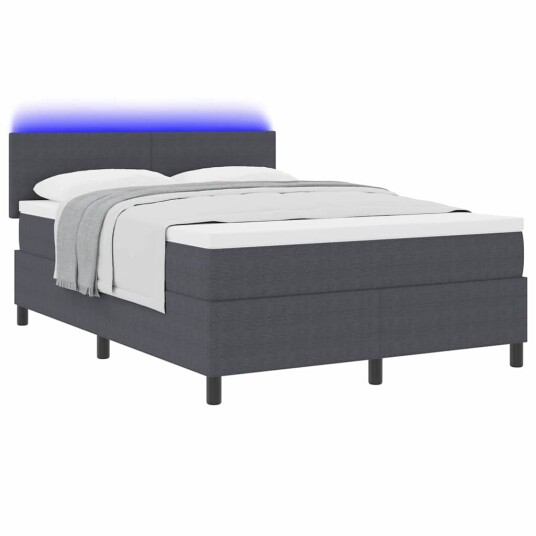 LED Box Springer Bed Mørkegrå og hvit 140 x 190 cm