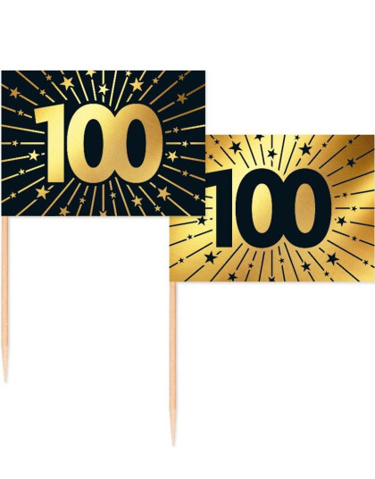 50 Stk 100 år Mat/Kakeflagg 6,5 cm - Svart og Gull 50 Stk 100 år Mat/Kakeflagg 6,5 cm - Svart og Gull