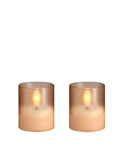 Moods & More LED glass candle   Hurricane   Champagne   47x57 mm   2 pcs